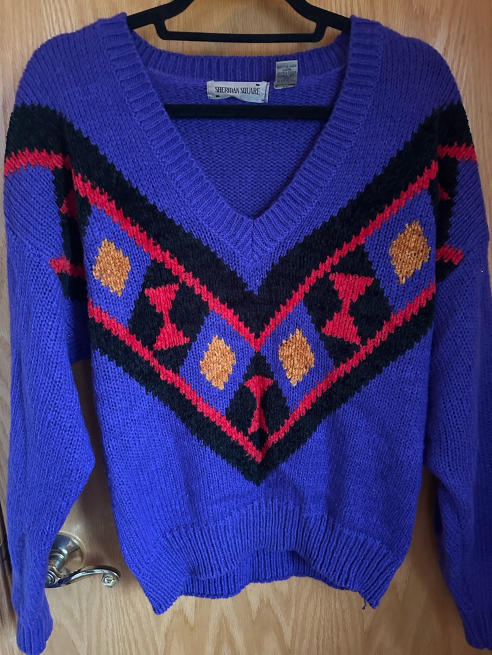 Purple V-Neck Patterned Women's Sweater
